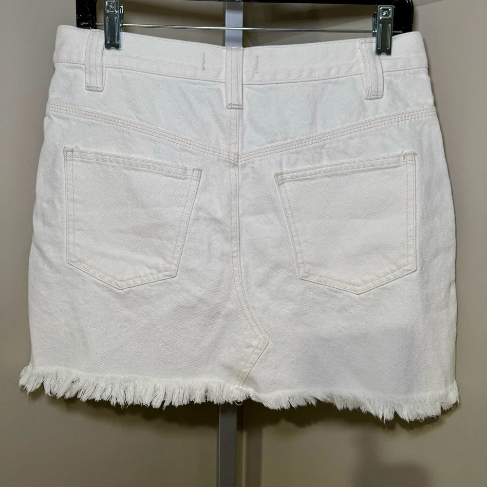 Free‎ People We The Free White Clay Side Car Denim Mini Skirt Pleated Raw Hem F7